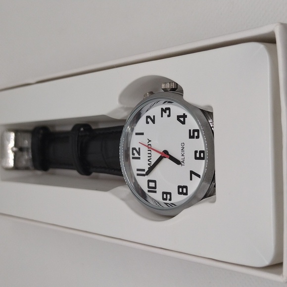 🖤 Maujoy Black Leather Strap Watch | Bold White Dial Stylish & Classic Talking - Picture 2 of 3